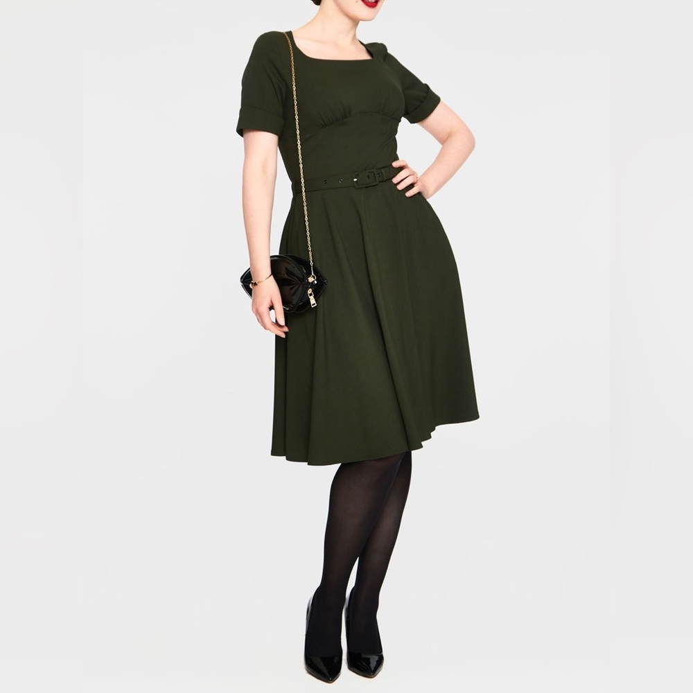Voodoo Vixen Pinup Dress Size M Olive Green Fit & Flare Rockabilly Retro